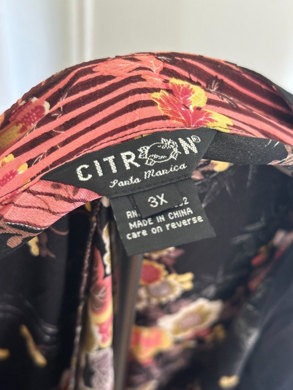 Citron Santa Monica 100% Silk Kimono Jacket / Duster | Floral | Size 3X - Picture 5 of 6